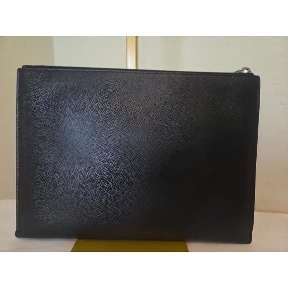 Saint Laurent YSL Black Leather Zip Pouch Clutch Grain de Poudre Caviar Leather - Picture 4 of 15